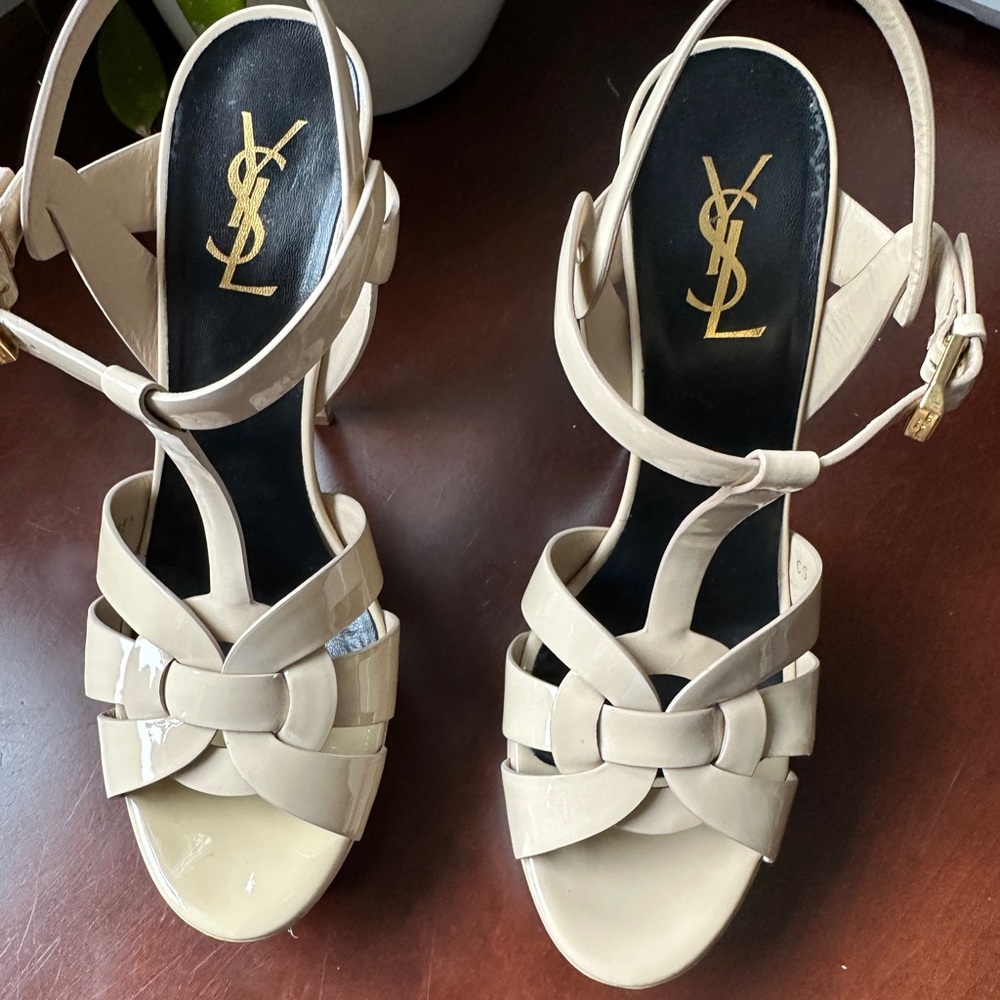 Yves Saint Laurent YSL Tribute T-Strap Platform Heels